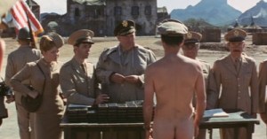Yossarian receives a medal in the nude in Mike Nichols's 1970 film version of "Catch-22."