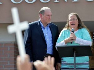 Kim Davis, an unrepentant hypocrite and bigot, was greeted with an adoring crowd and a smile from presidential candidate Mike Huckabee on her release from jail.